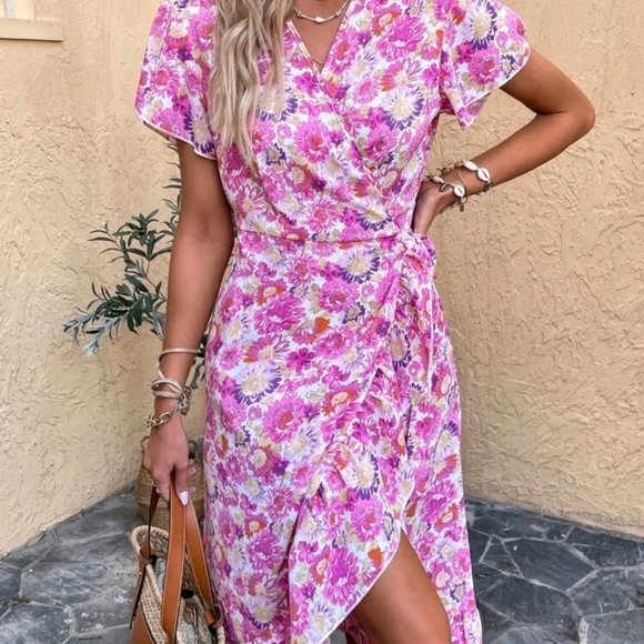 Women's floral chiffon wrap dress - Picture 7 of 9